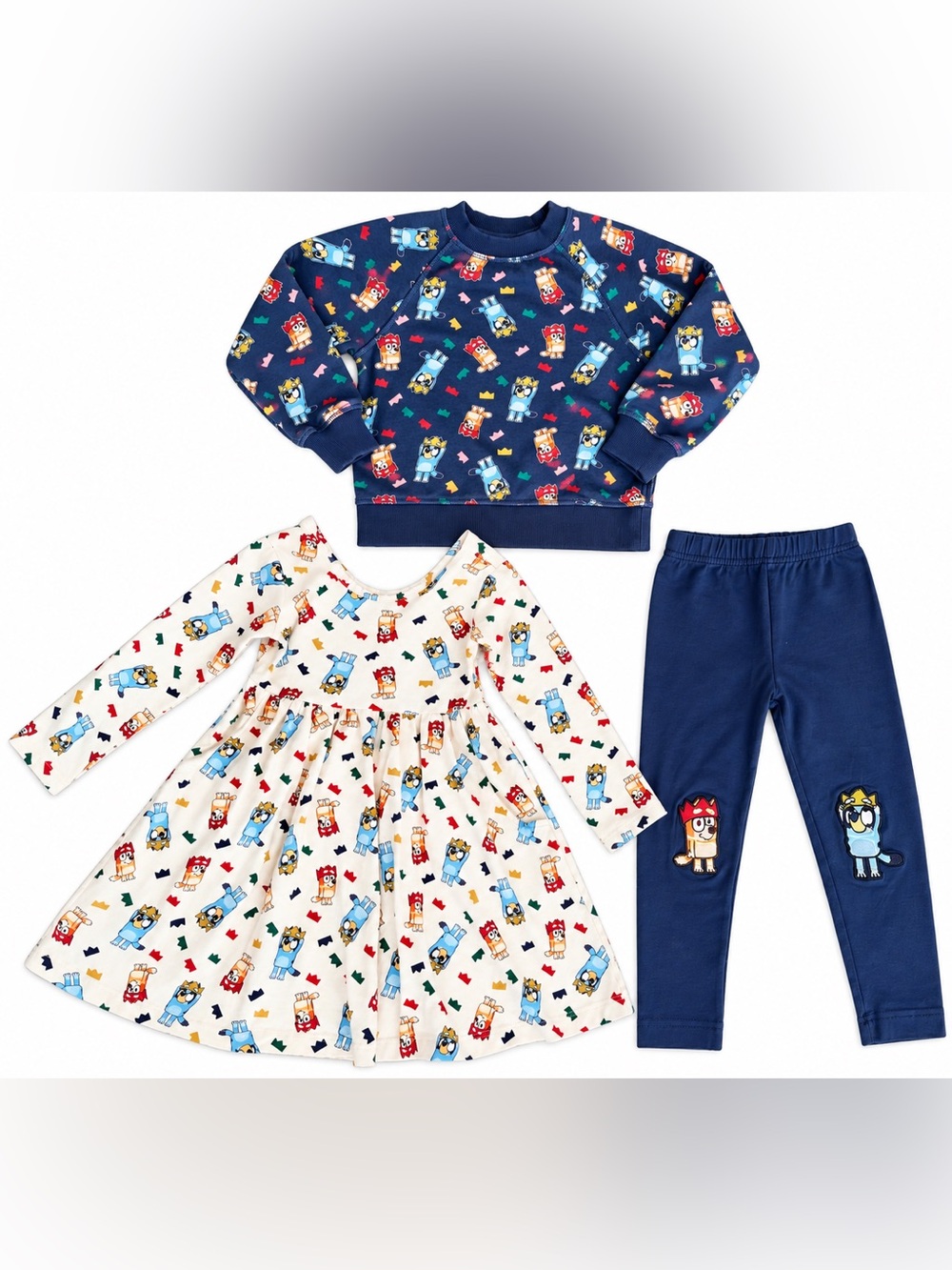 Hanna Andersson Bluey & Bingo 3-Piece Outfit Set – Dress, Sweatshirt & Leggings